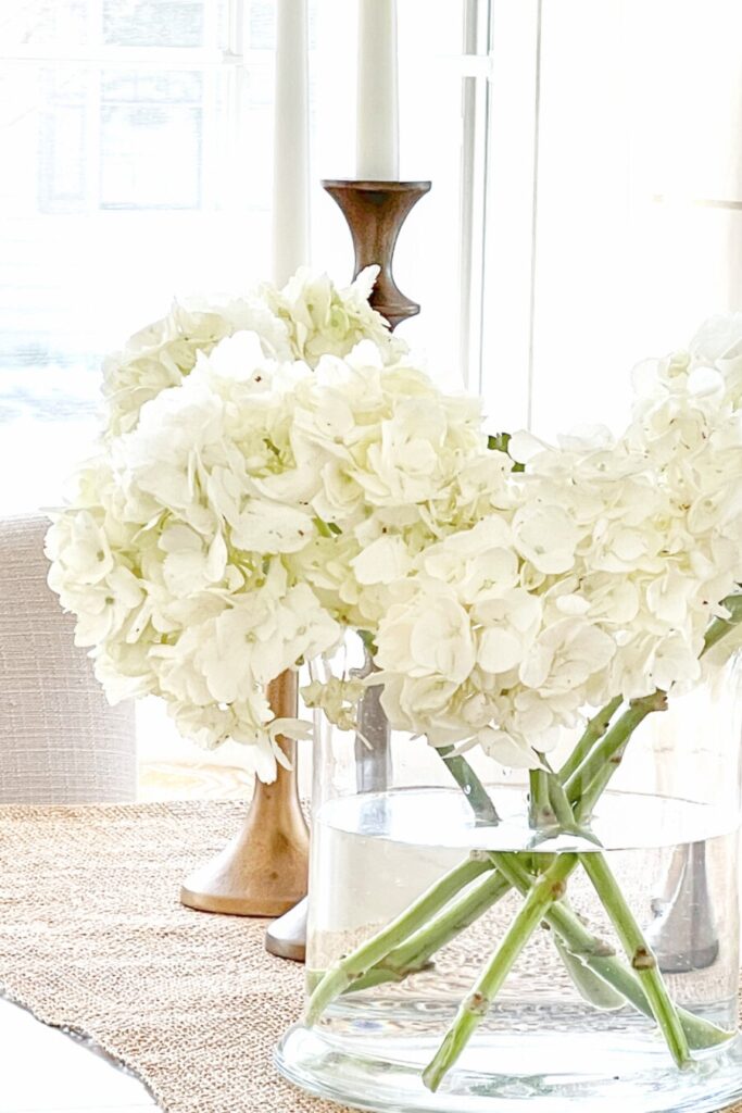 hydrangea on a brown table