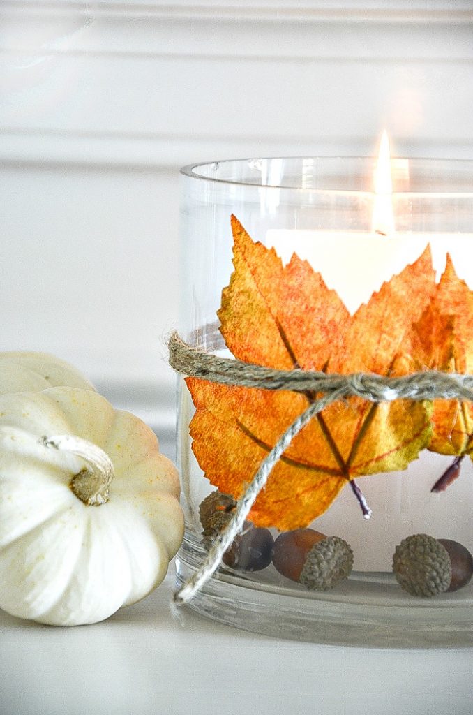 LEAF CANDLEHOLDER AND A MINI WHITE PUMPKIN