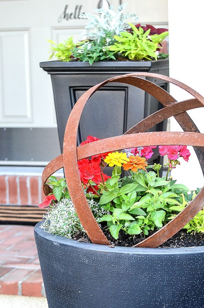 planters with summer flowers