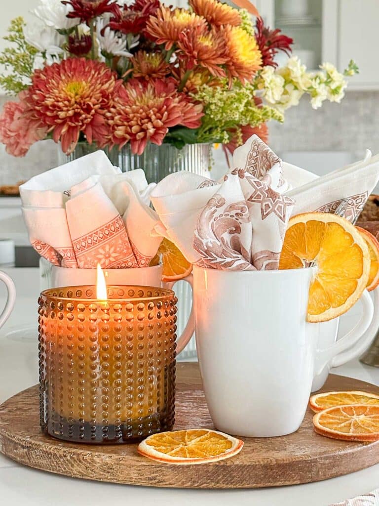 THANKSGIVING COFFEE BAR- napkins tucked into a coffee mug