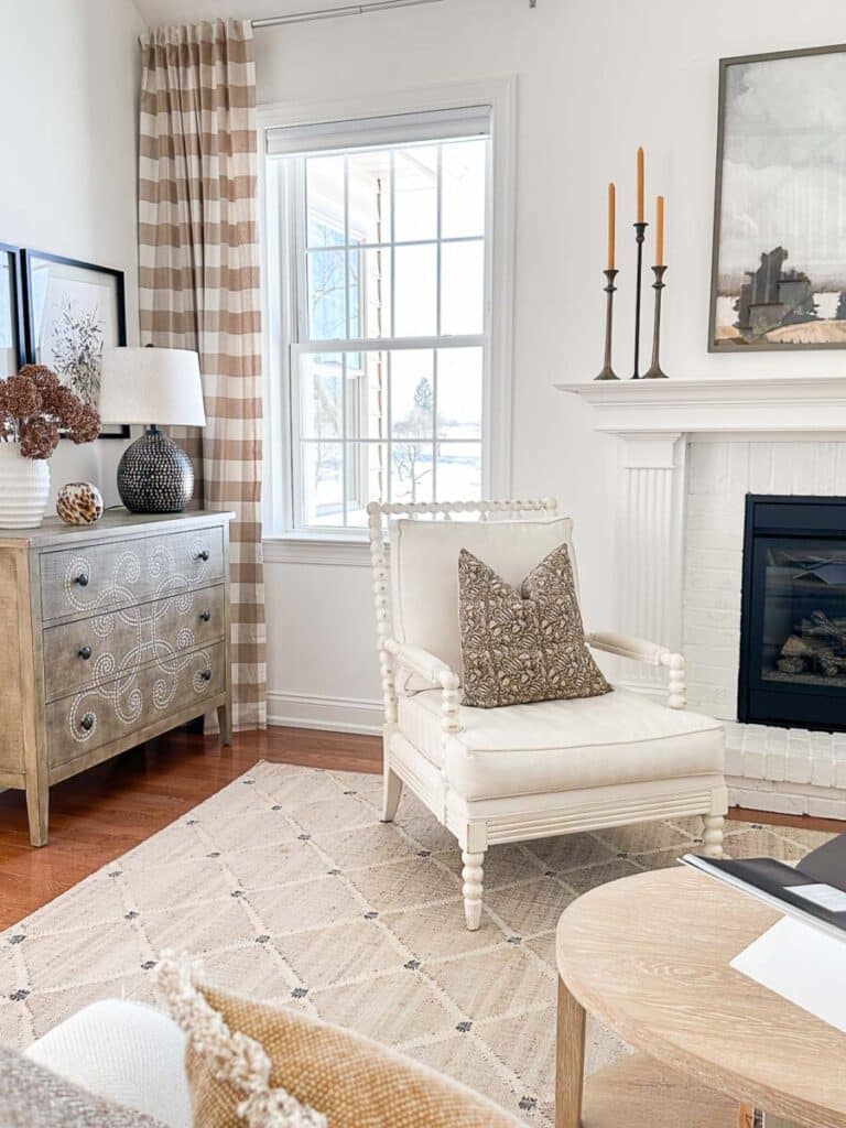 WINTER IN THE LIVING ROOM-spindle chair and curlacue chest