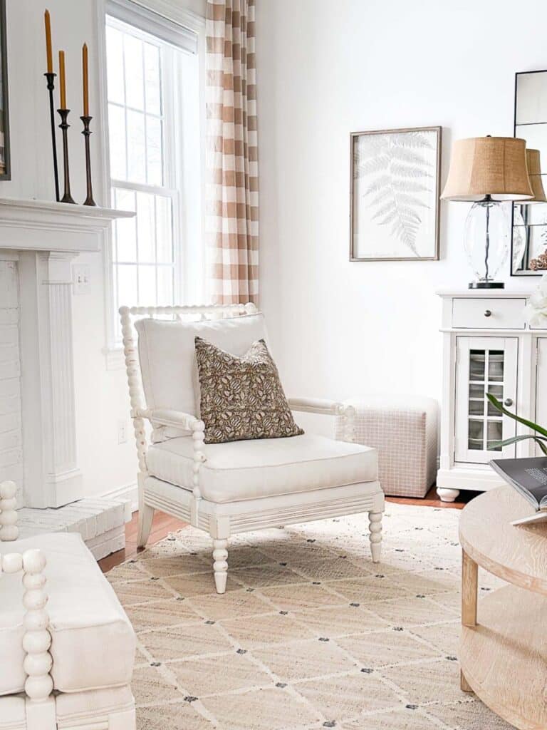 WINTER IN THE LIVING ROOM-spindle chair with brown pillow