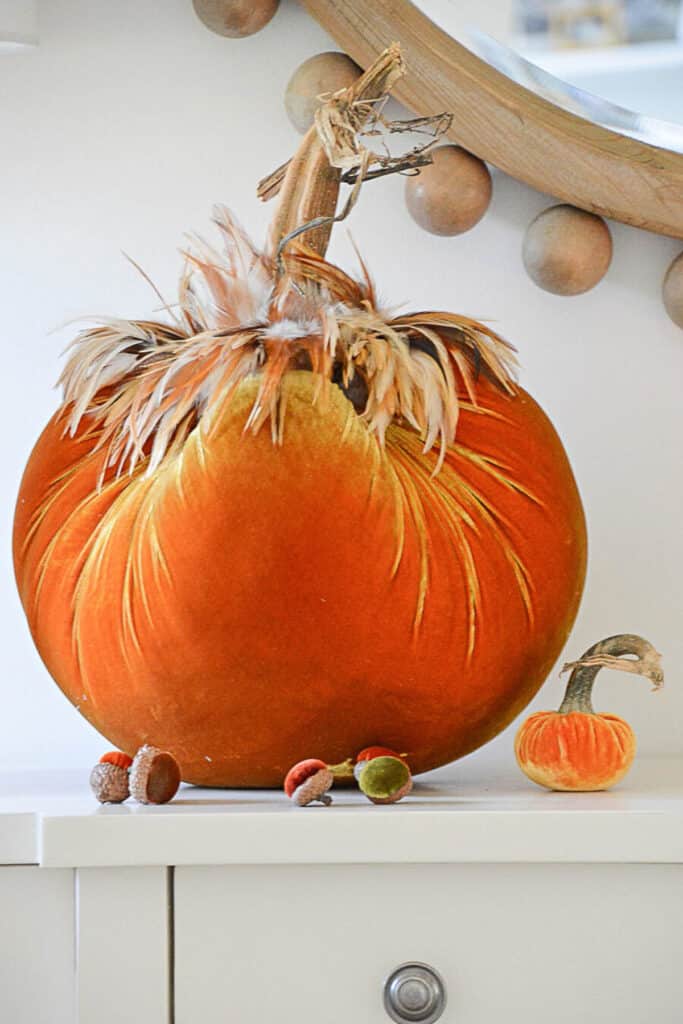 fall foyer ideas- orange velvet pumpkin