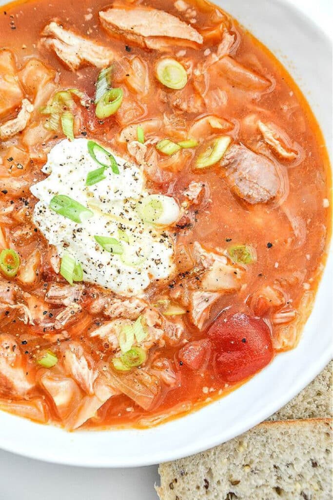 cabbage soup in a bowl