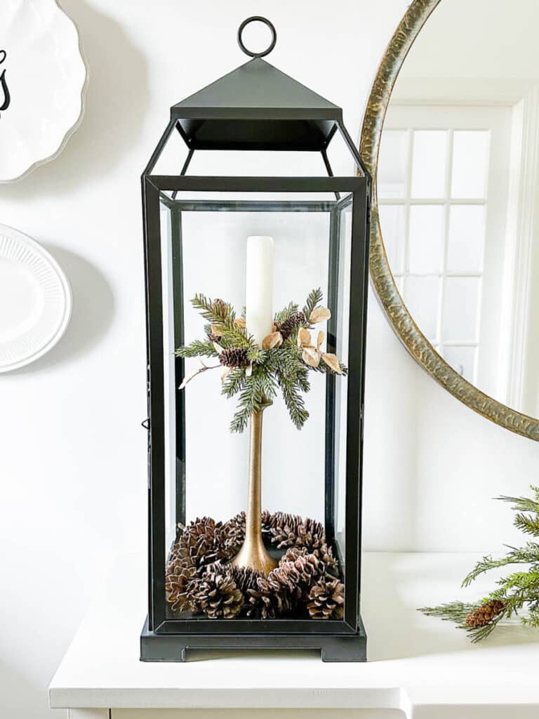 DECORATING WITH PINECONES-LANTERN