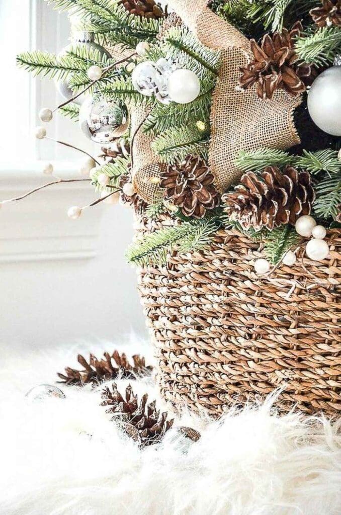 DECORATING WITH PINECONES- tiered bowls