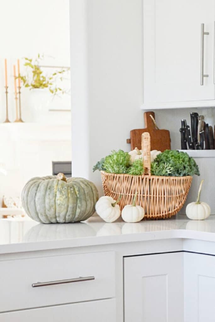 PUMPKIN ARRANGEMENT ON A KITCHEN COUNTER