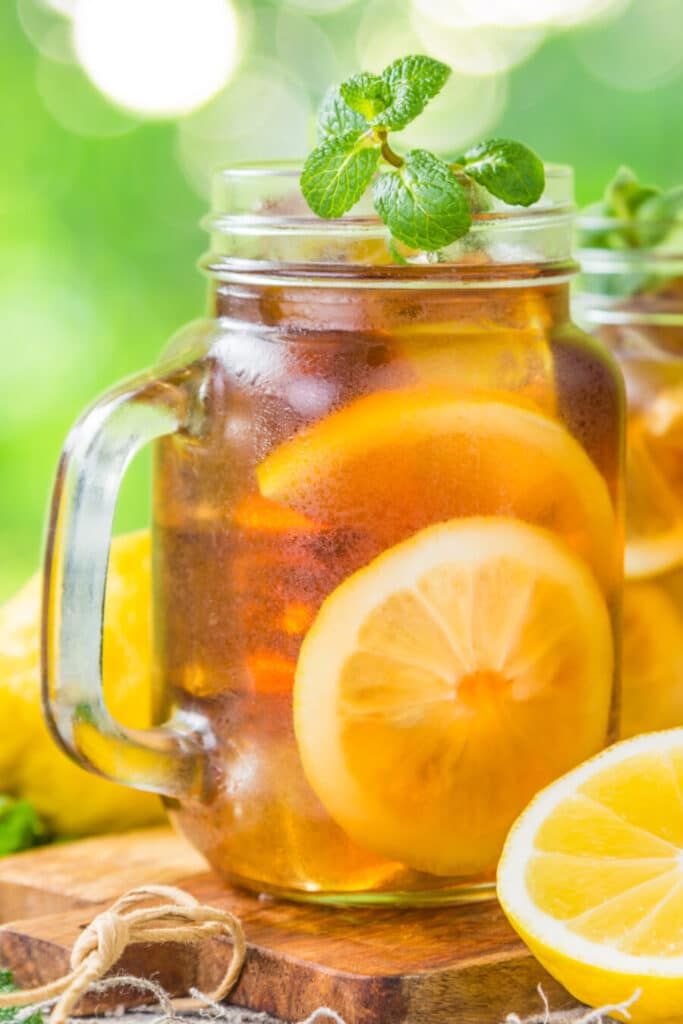 a Mason jar of iced tea