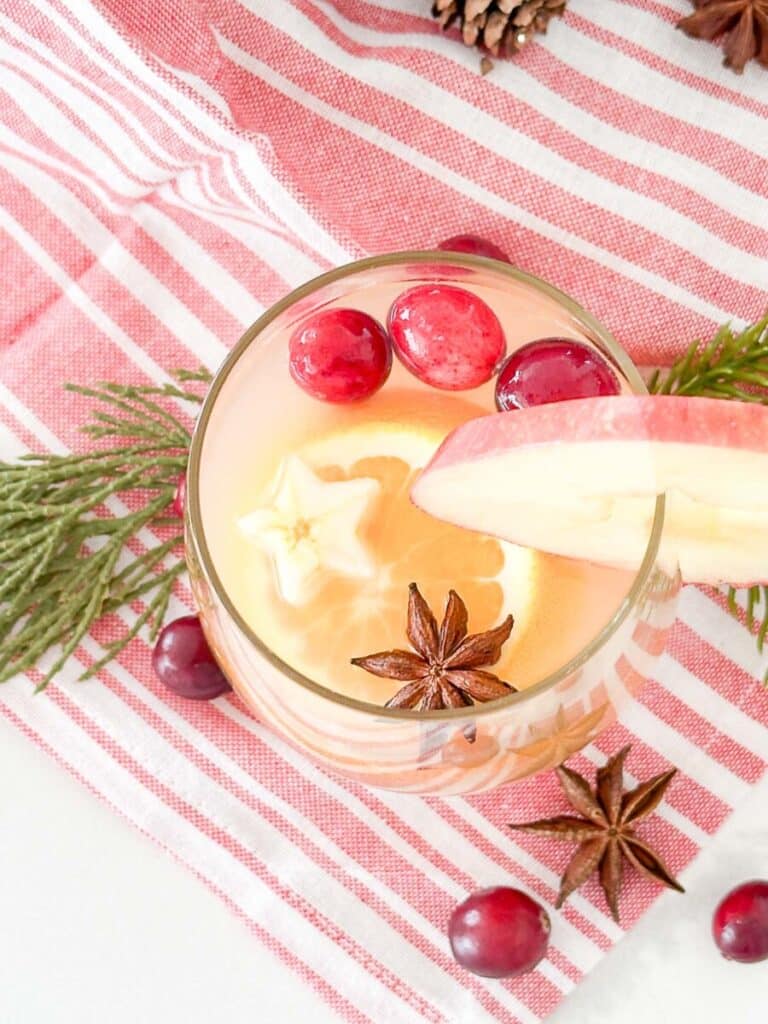 top view of glass of mulled cider