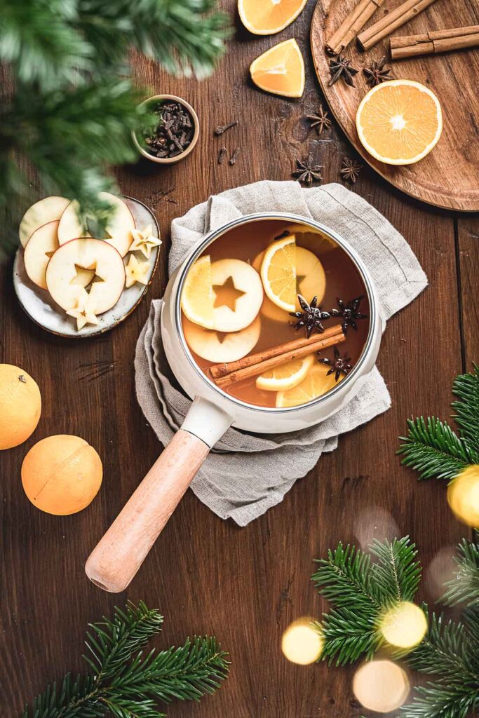 mulled cider in  a pot