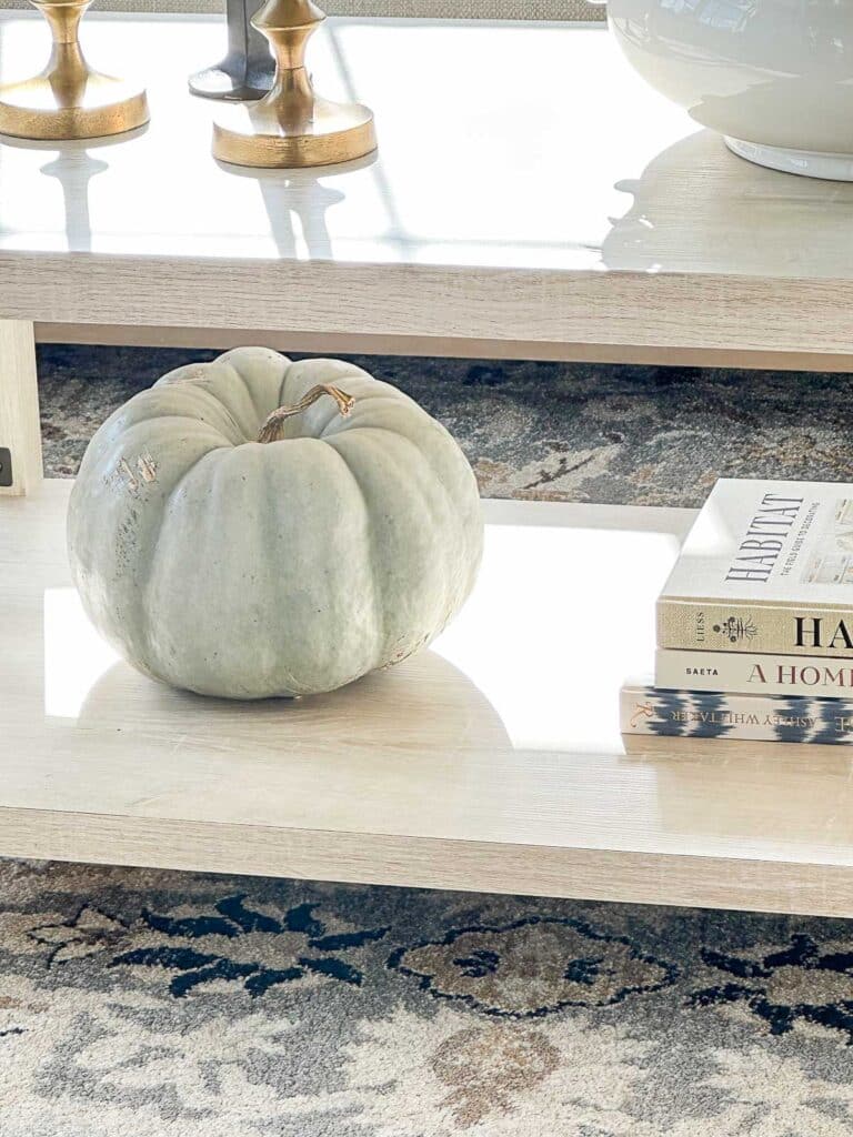 GREEN PUMPKIN ON A SHELF