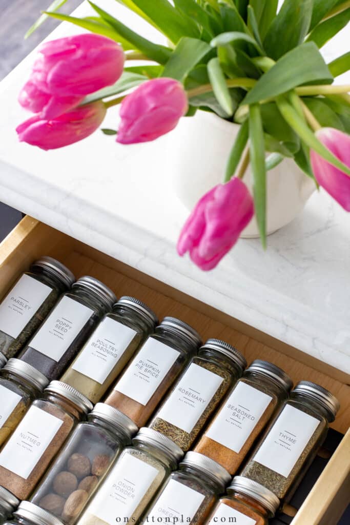 spices in a kitchen drawer